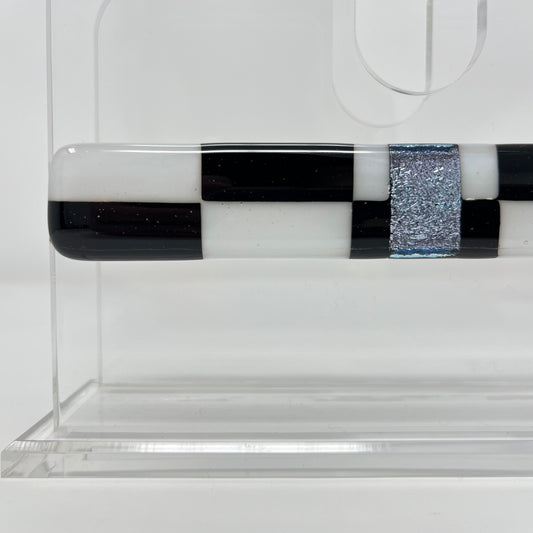 Black and White Checkered Napkin Holder, Silver Stripe