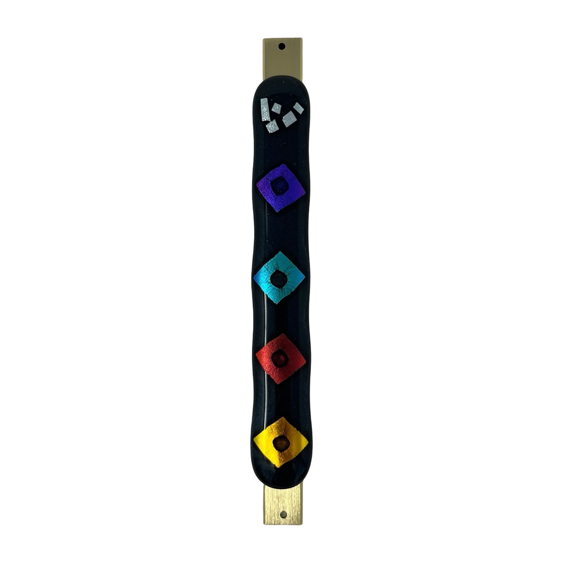 Aventurine Blue Mezuzah Case, Diamond Multi Color 6.8” - Y.A. Fused Glass -