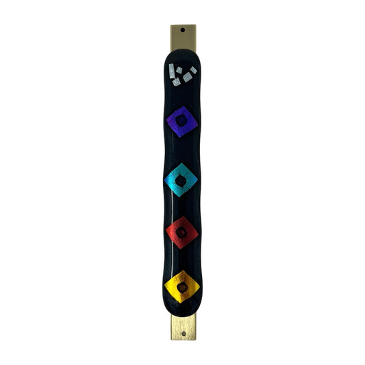 Aventurine Blue Mezuzah Case, Diamond Multi Color 6.8” - Y.A. Fused Glass -