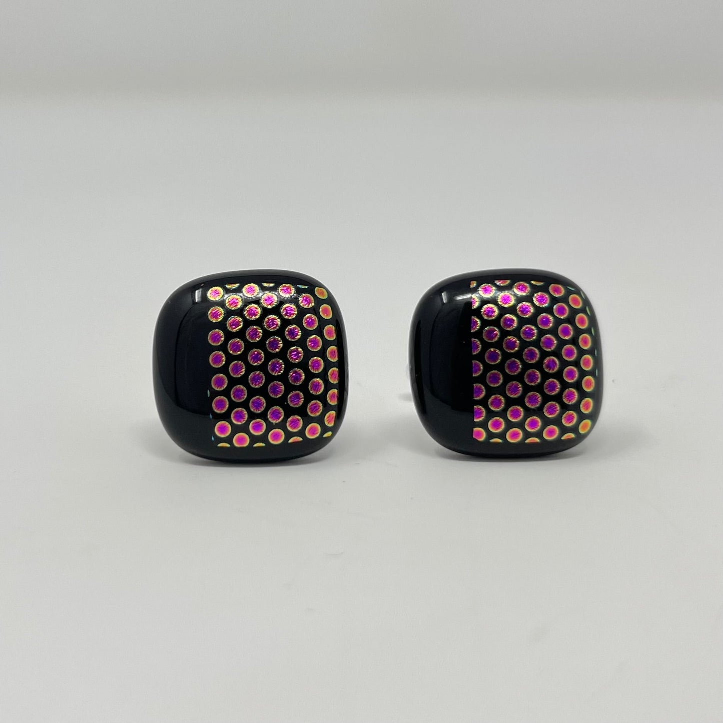 Dot Patterned with Black Stripe Cufflinks - Y.A. Fused Glass -