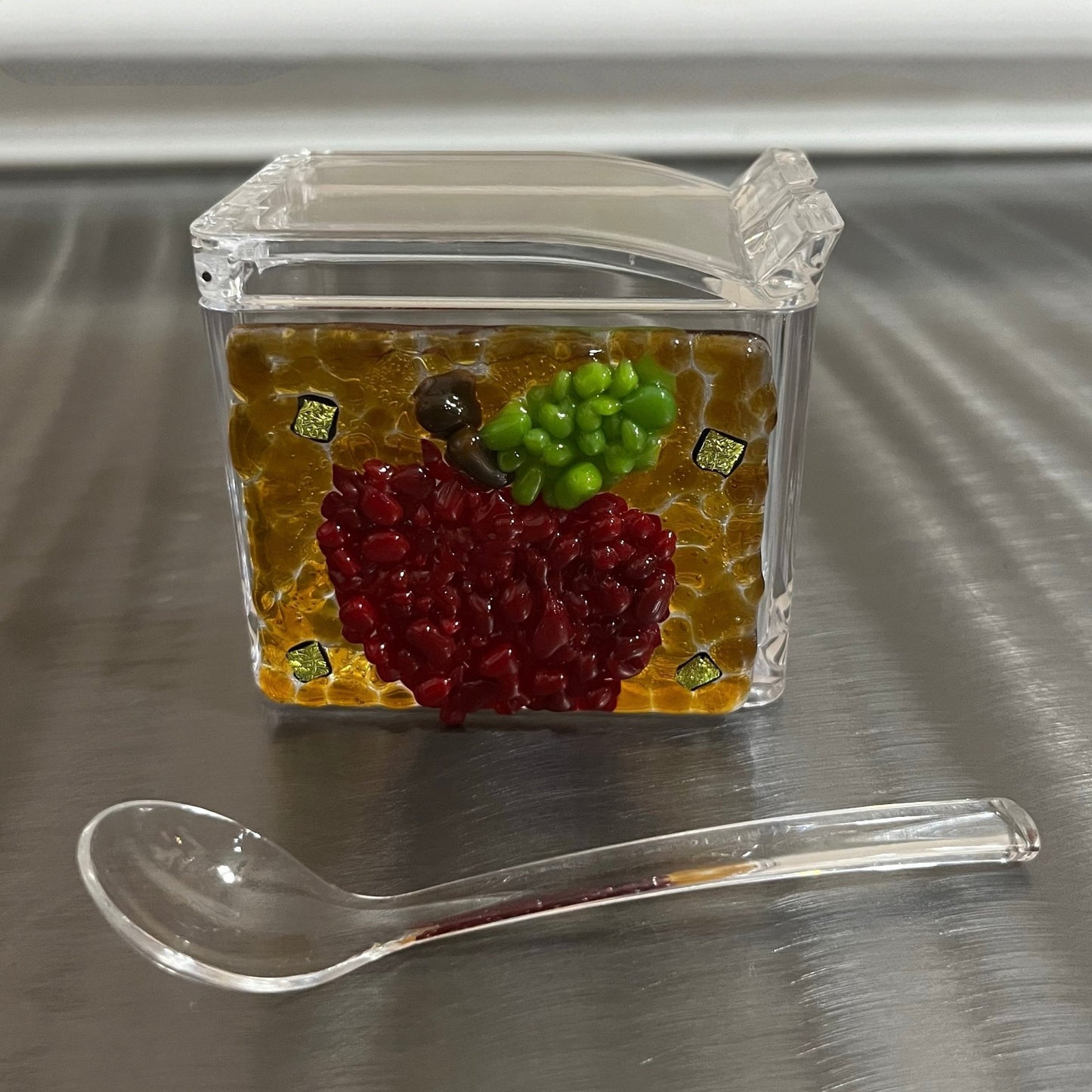 Glimmering Apple Honey Dish - Y.A. Fused Glass -