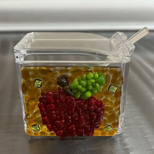 Glimmering Apple Honey Dish - Y.A. Fused Glass -