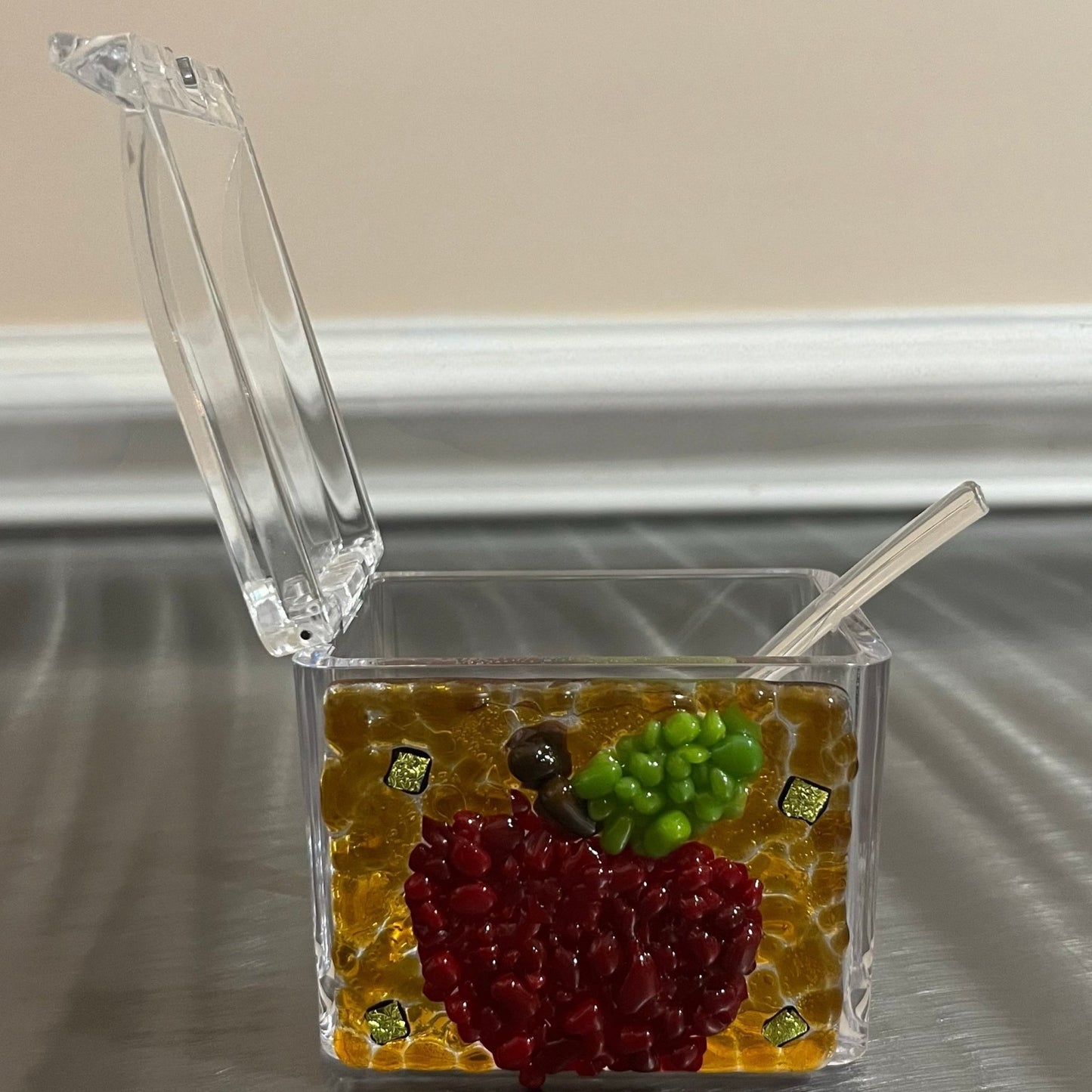 Glimmering Apple Honey Dish - Y.A. Fused Glass -