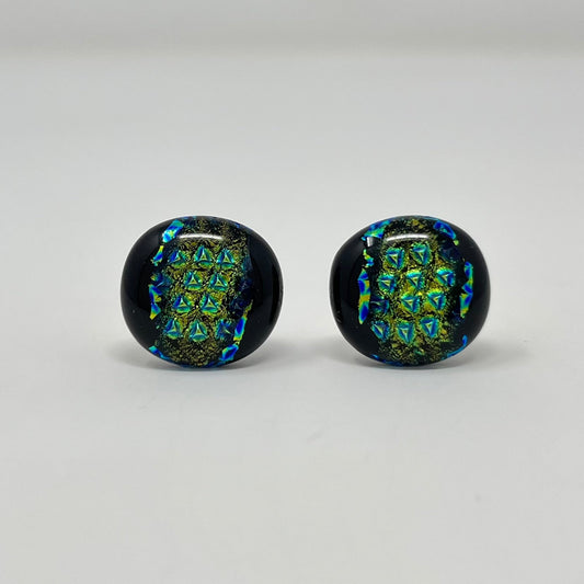 Gold and Blue Triangles Cufflinks, with Black Stripes - Y.A. Fused Glass -