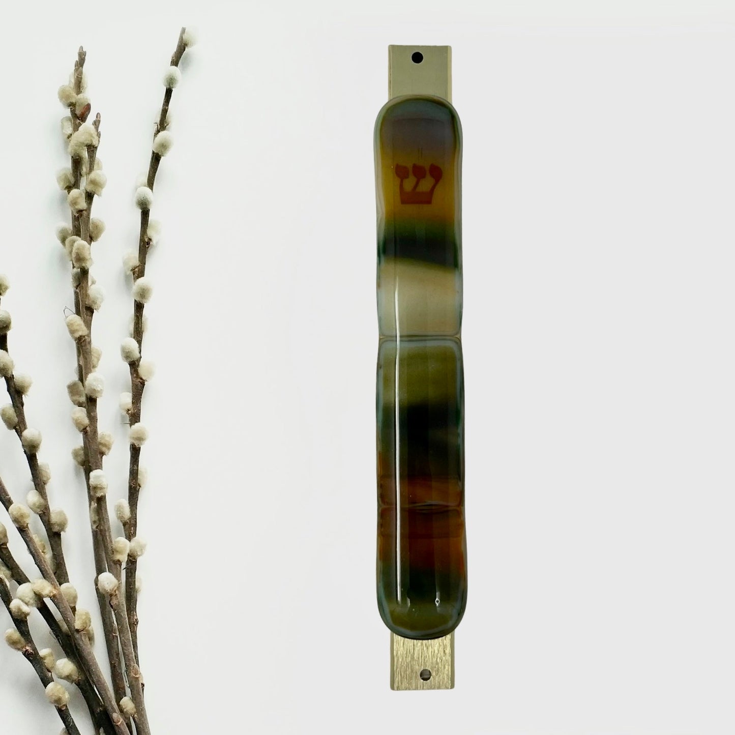 Green and Orange Swirl Mezuzah Case 5.5” - Y.A. Fused Glass -