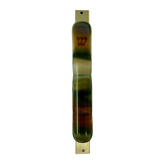 Green and Orange Swirl Mezuzah Case 5.5” - Y.A. Fused Glass -