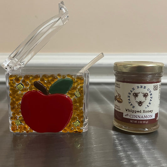 Rosh Hashanah Honey Dish Gift Set, Radiant Apple - Y.A. Fused Glass -