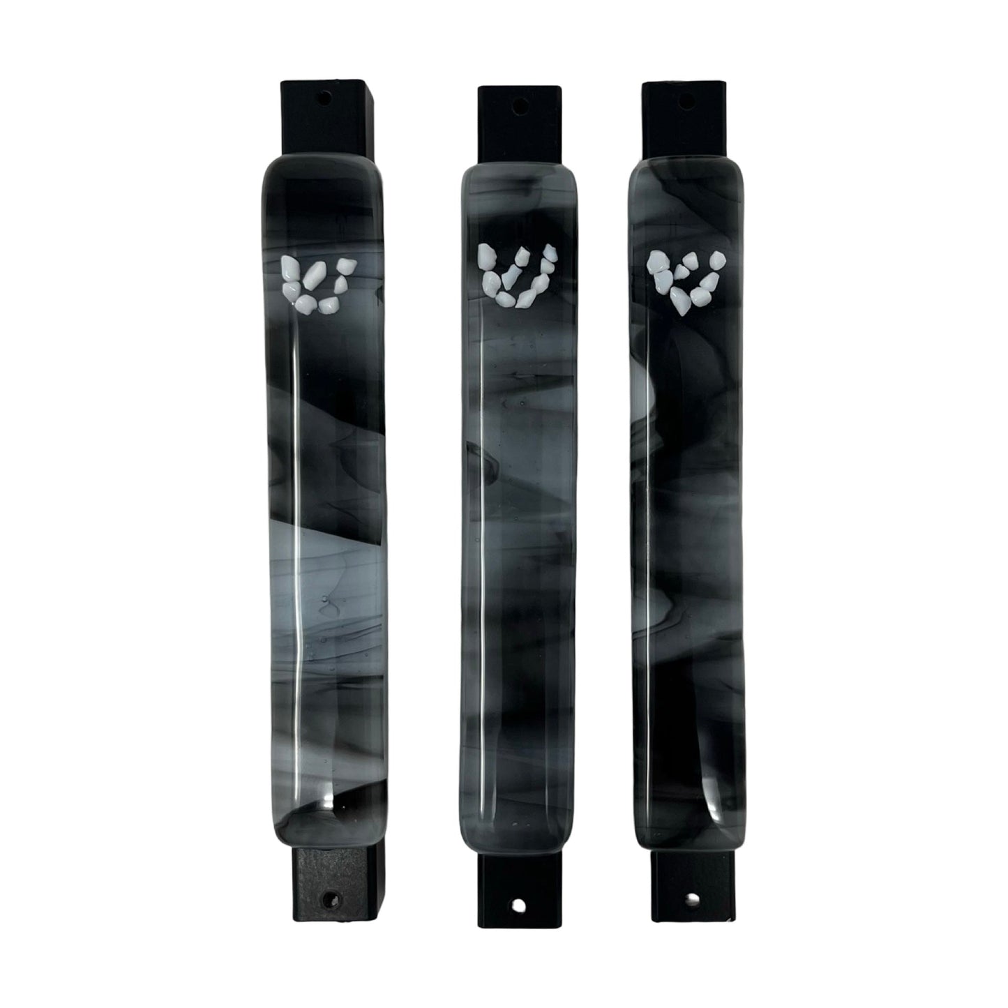White Shin Black & White Swirl Mezuzah Case 5.5” - Y.A. Fused Glass -
