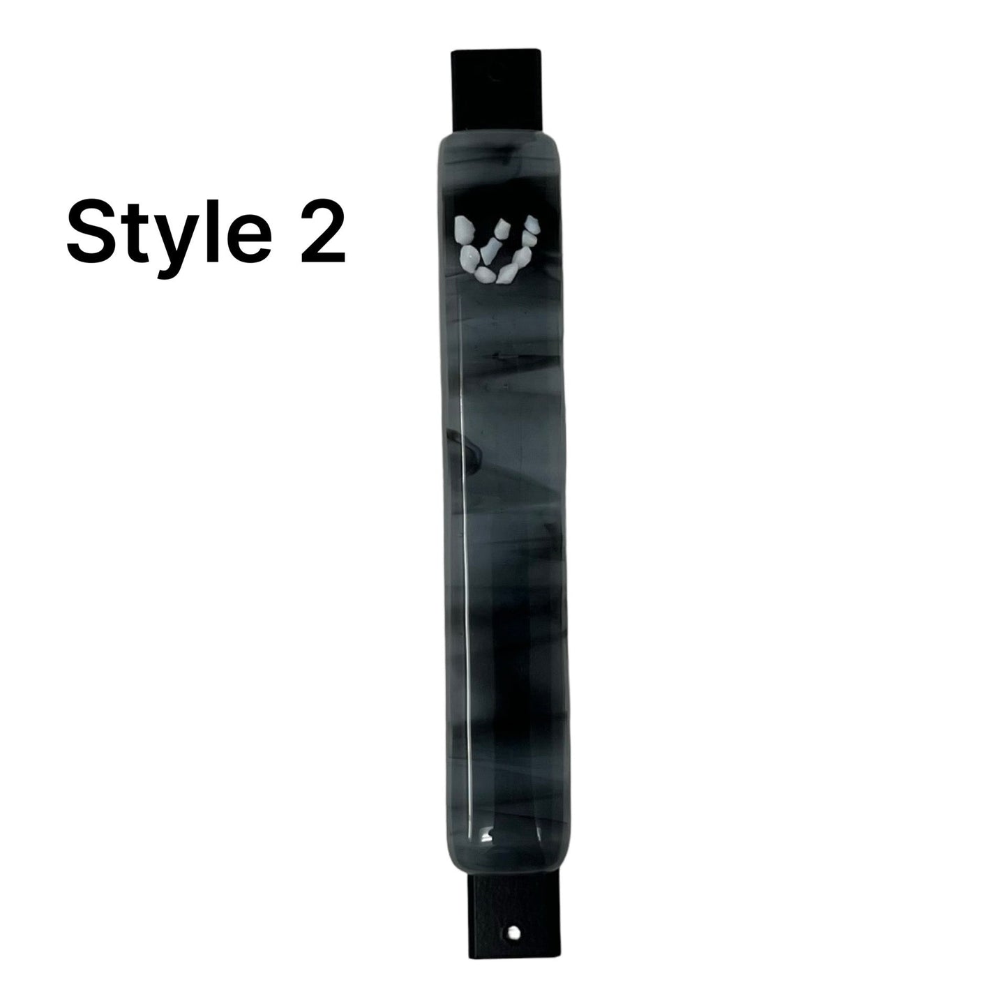 White Shin Black & White Swirl Mezuzah Case 5.5” - Y.A. Fused Glass -