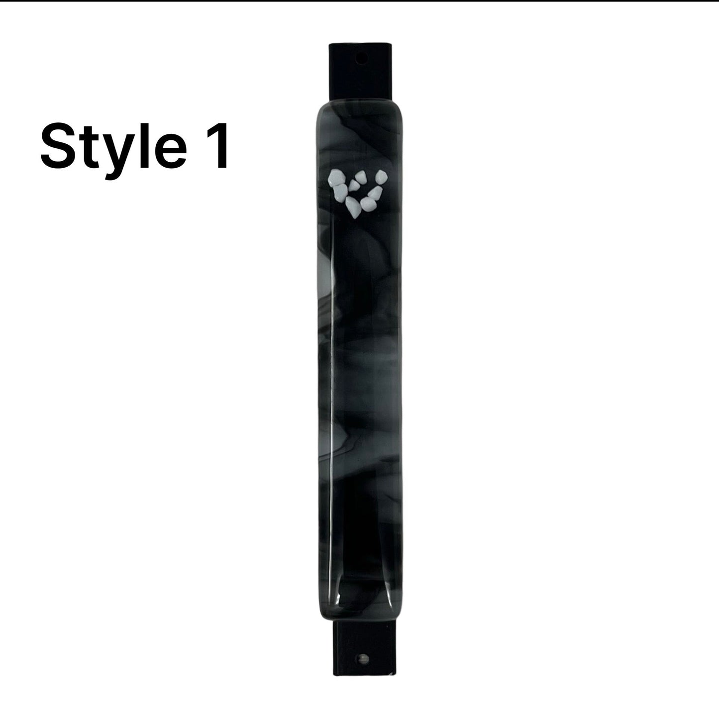 White Shin Black & White Swirl Mezuzah Case 5.5” - Y.A. Fused Glass -