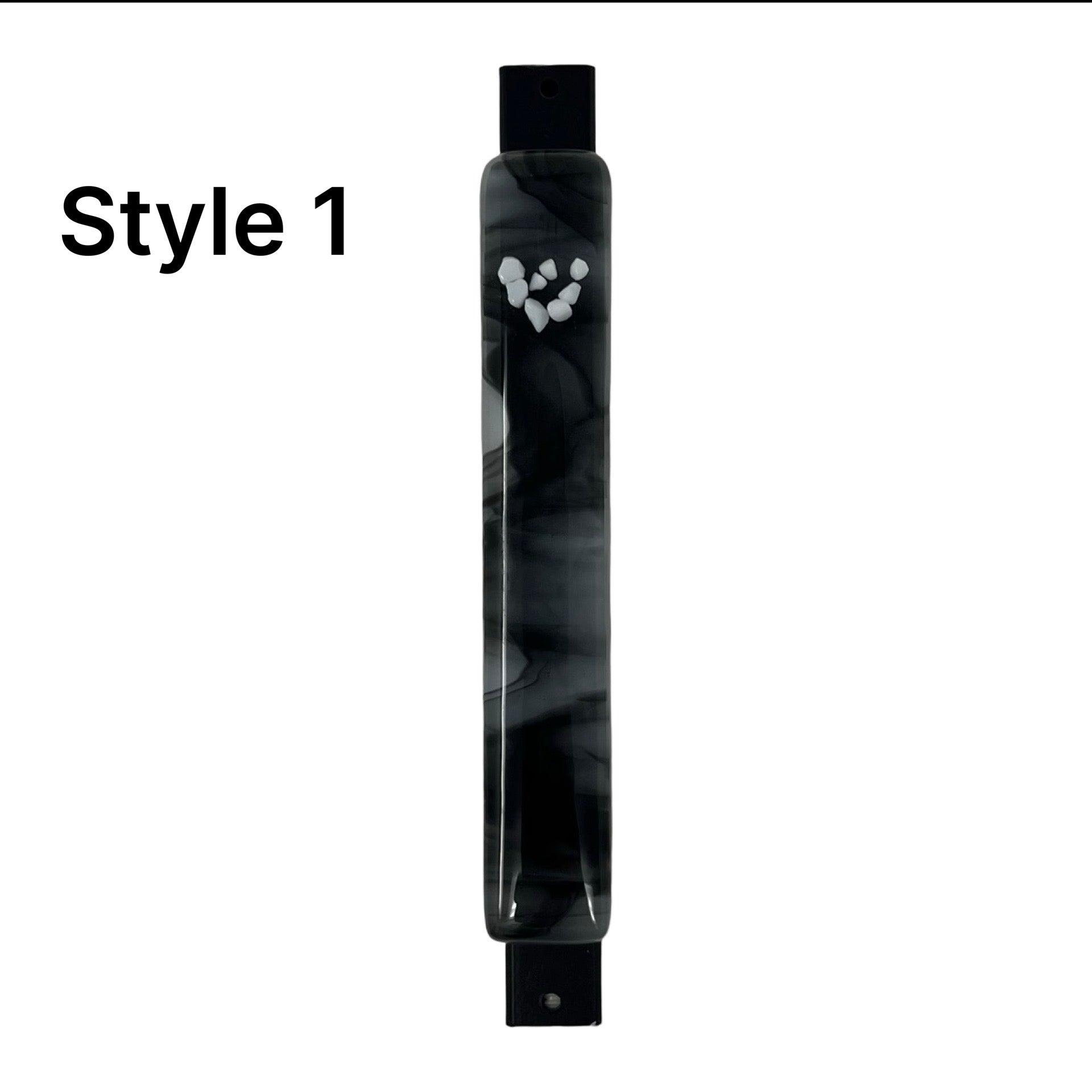 White Shin Black & White Swirl Mezuzah Case 5.5” - Y.A. Fused Glass -