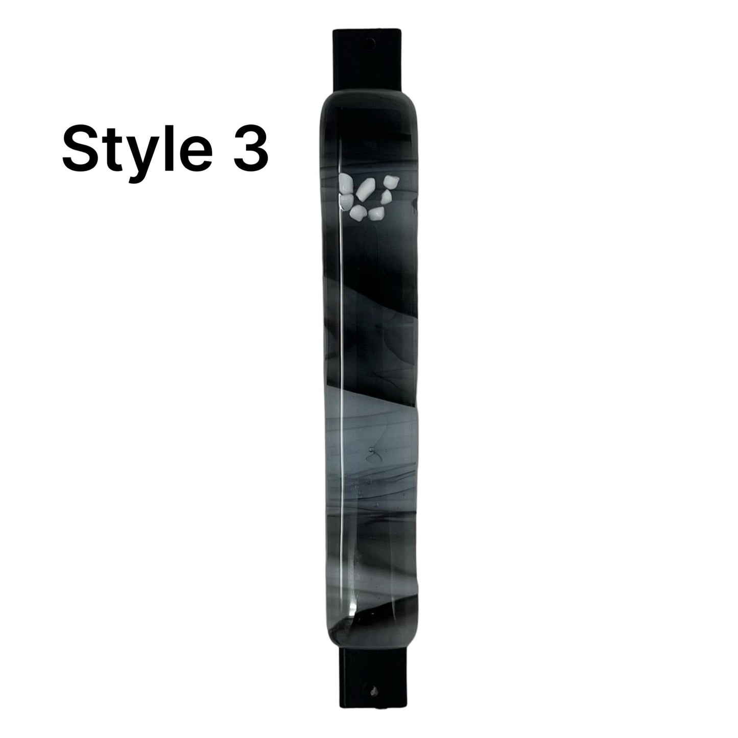 White Shin Black & White Swirl Mezuzah Case 5.5” - Y.A. Fused Glass -