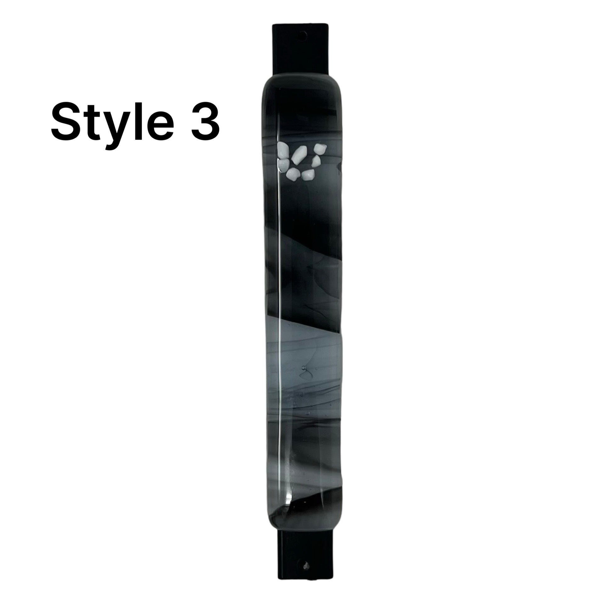 White Shin Black & White Swirl Mezuzah Case 5.5” - Y.A. Fused Glass -