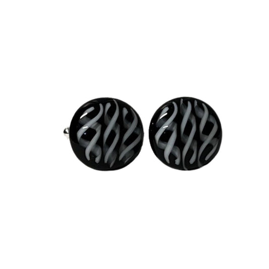 White Swirl Cufflinks, On Black - Y.A. Fused Glass -