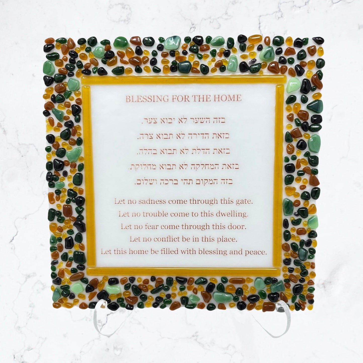 Amber, Green, and Deep Purple Blessing Plaque - Y.A. Fused Glass -