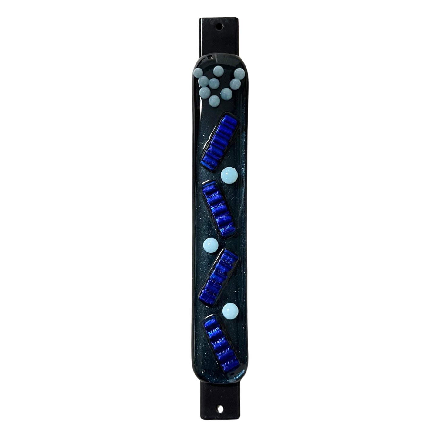 Aventurine Blue Mezuzah Case, Accordion Design 5.5” - Y.A. Fused Glass -