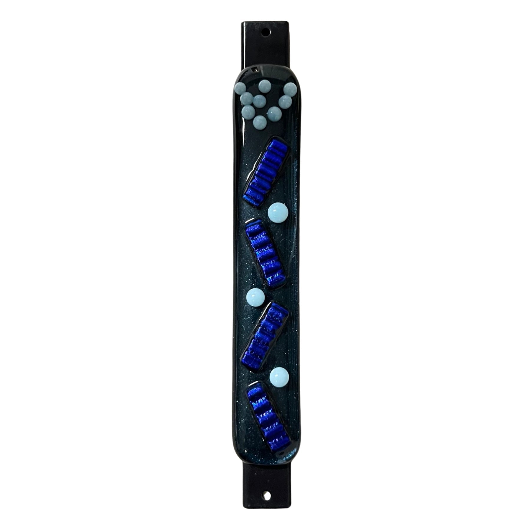 Aventurine Blue Mezuzah Case, Accordion Design 5.5” - Y.A. Fused Glass -