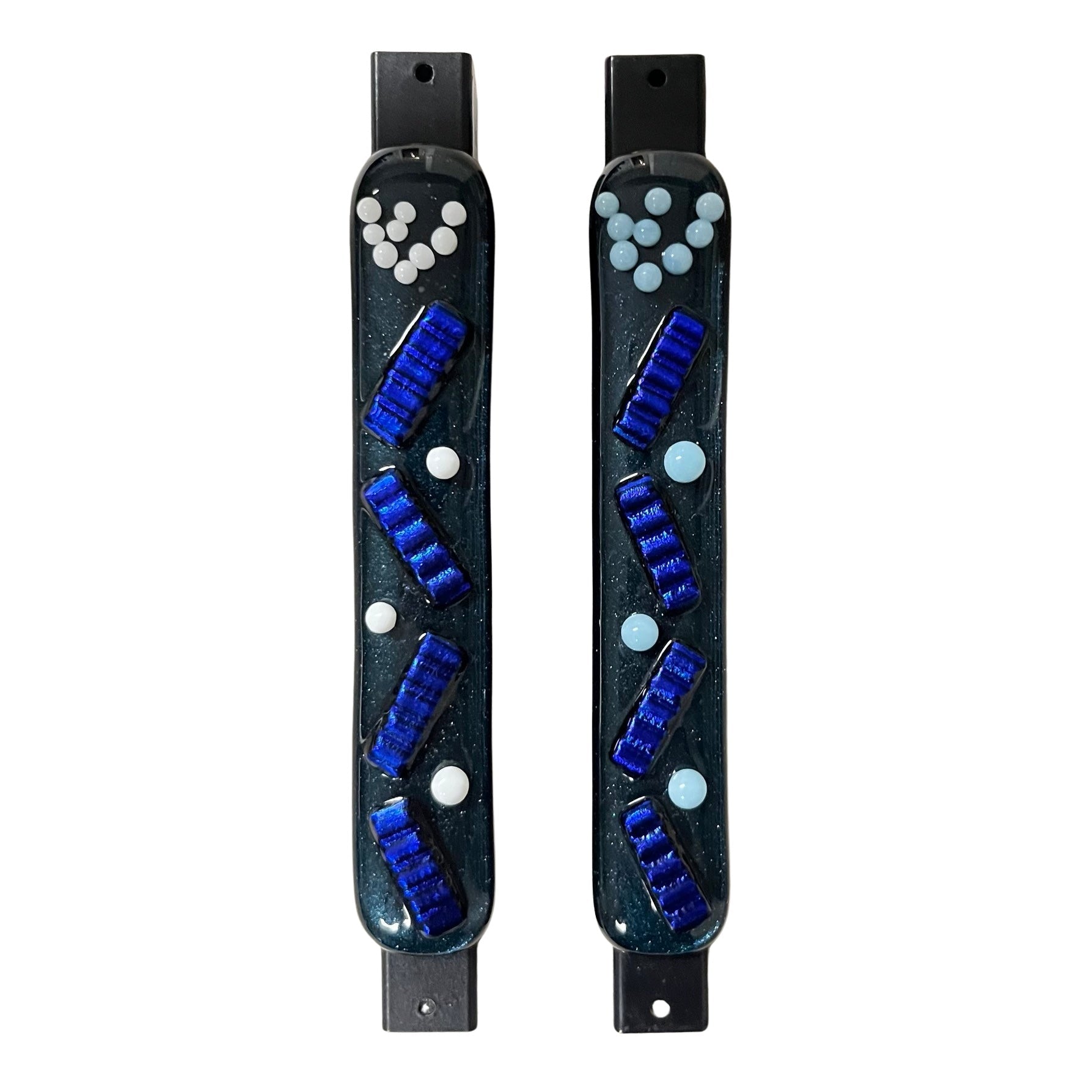 Aventurine Blue Mezuzah Case, Accordion Design 5.5” - Y.A. Fused Glass -