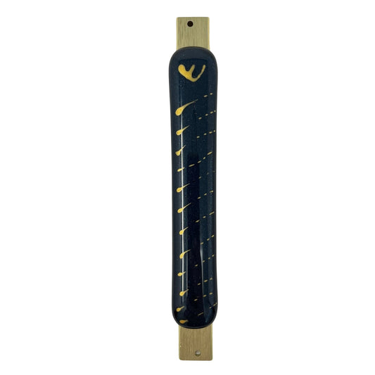 Aventurine Blue Mezuzah Case, Dotted Gold 5.5” - Y.A. Fused Glass -