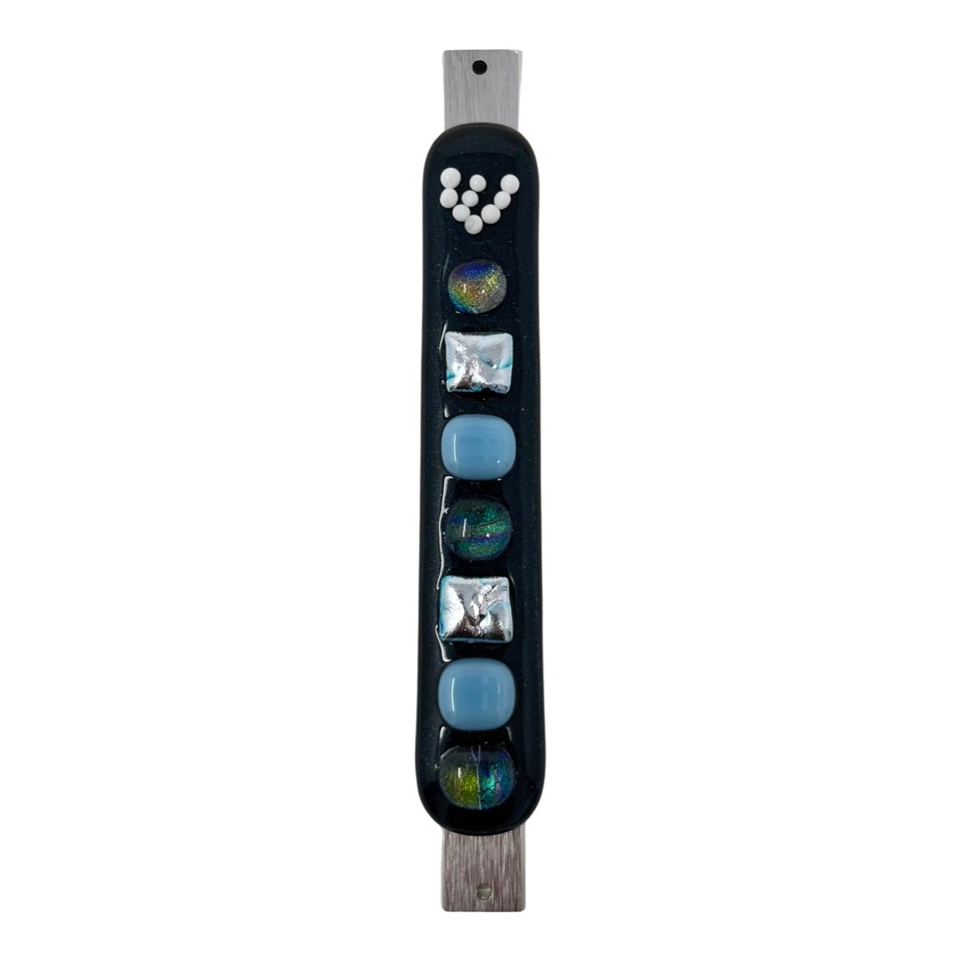 Aventurine Blue Mezuzah Case, Multi Color 5.5” - Y.A. Fused Glass -