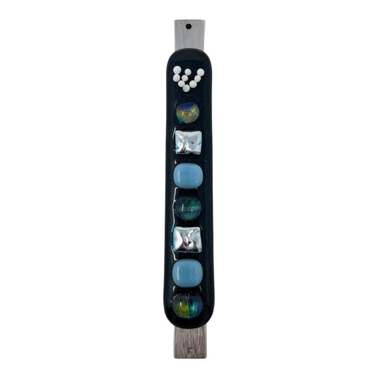 Aventurine Blue Mezuzah Case, Multi Color 5.5” - Y.A. Fused Glass -