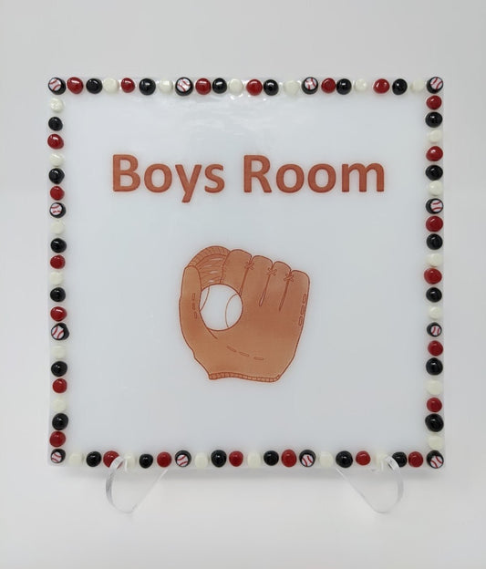 Baseball Name Plaque/ Boys Room - Y.A. Fused Glass -