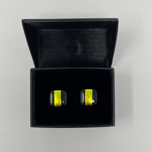 Black with Gold Stripe Cufflinks - Y.A. Fused Glass -
