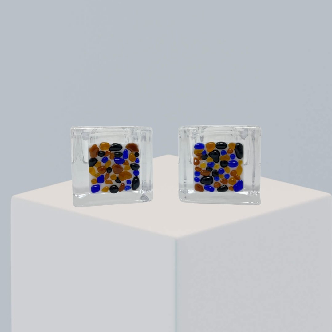 Blue, Brown, and Amber Tea Light Holders - Y.A. Fused Glass -