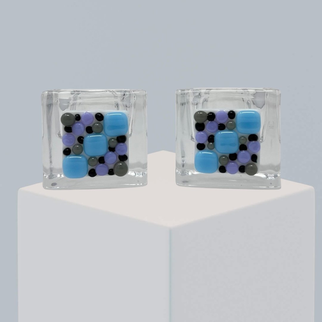 Blue Pebble Tea Light Holders - Y.A. Fused Glass -