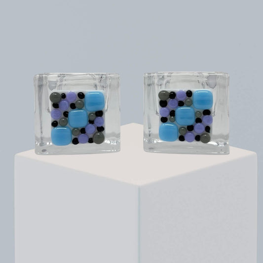 Blue Pebble Tea Light Holders - Y.A. Fused Glass -
