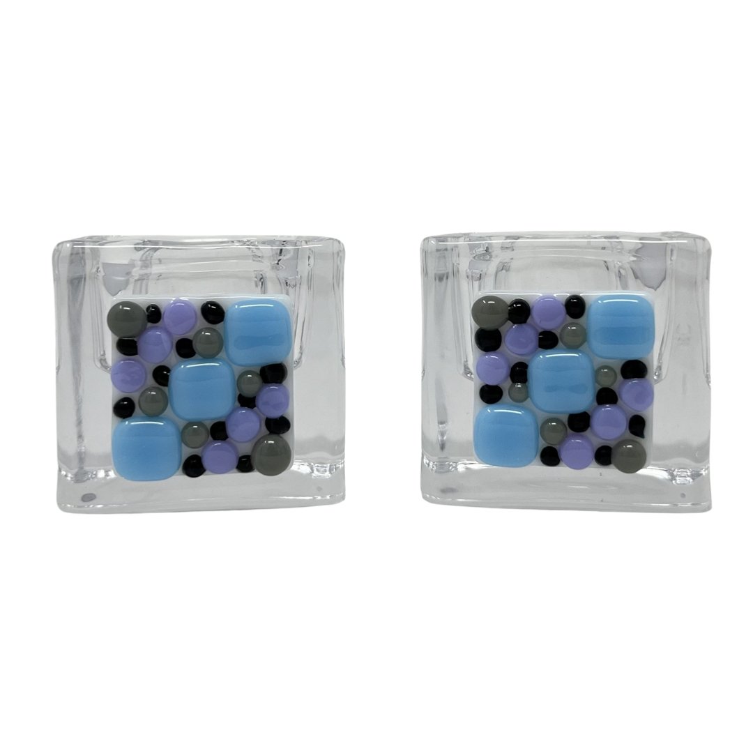 Blue Pebble Tea Light Holders - Y.A. Fused Glass -