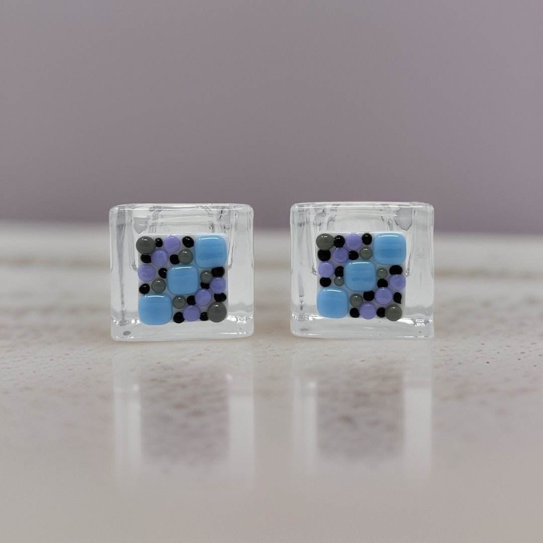 Blue Pebble Tea Light Holders - Y.A. Fused Glass -