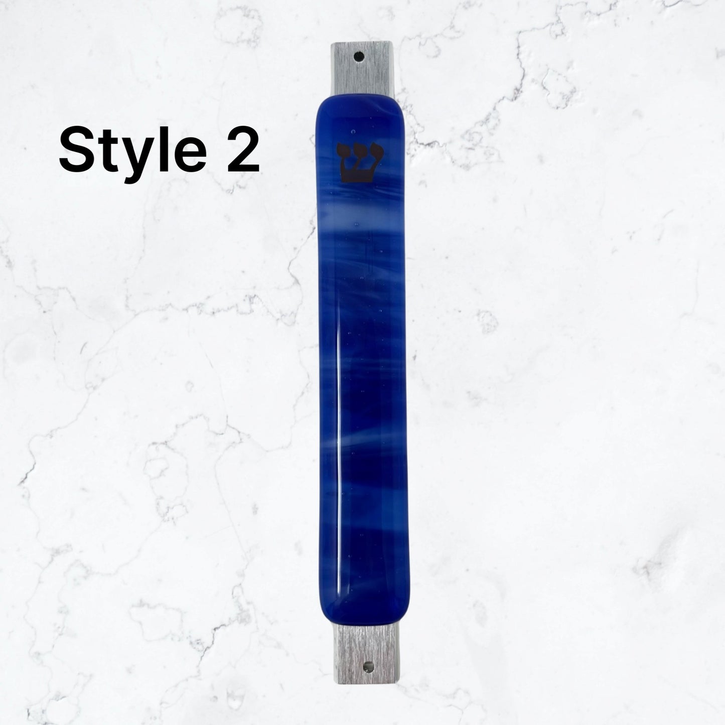 Caribbean Blue & White Swirl Mezuzah Case, 5.5” - Y.A. Fused Glass -