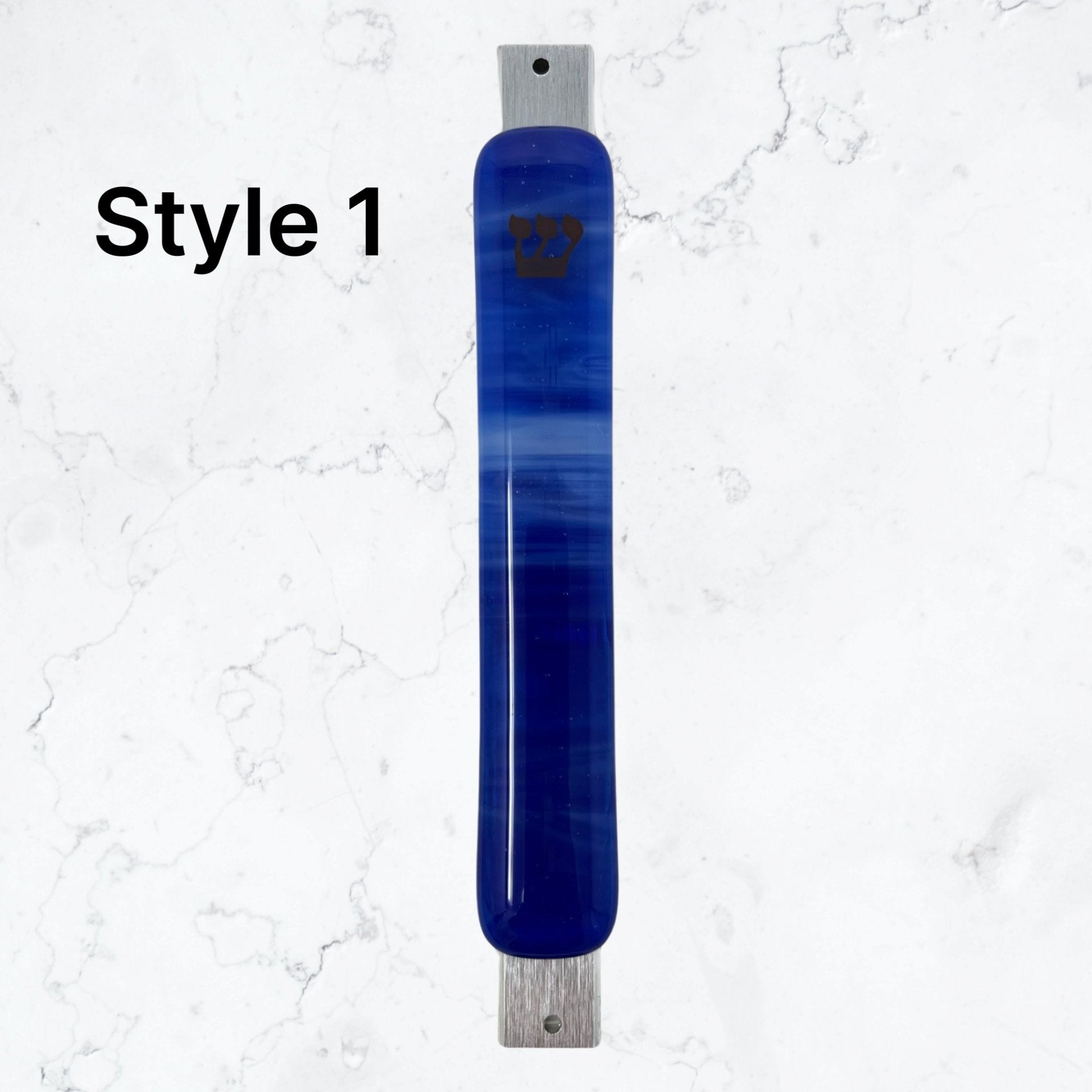 Caribbean Blue & White Swirl Mezuzah Case, 5.5” - Y.A. Fused Glass -