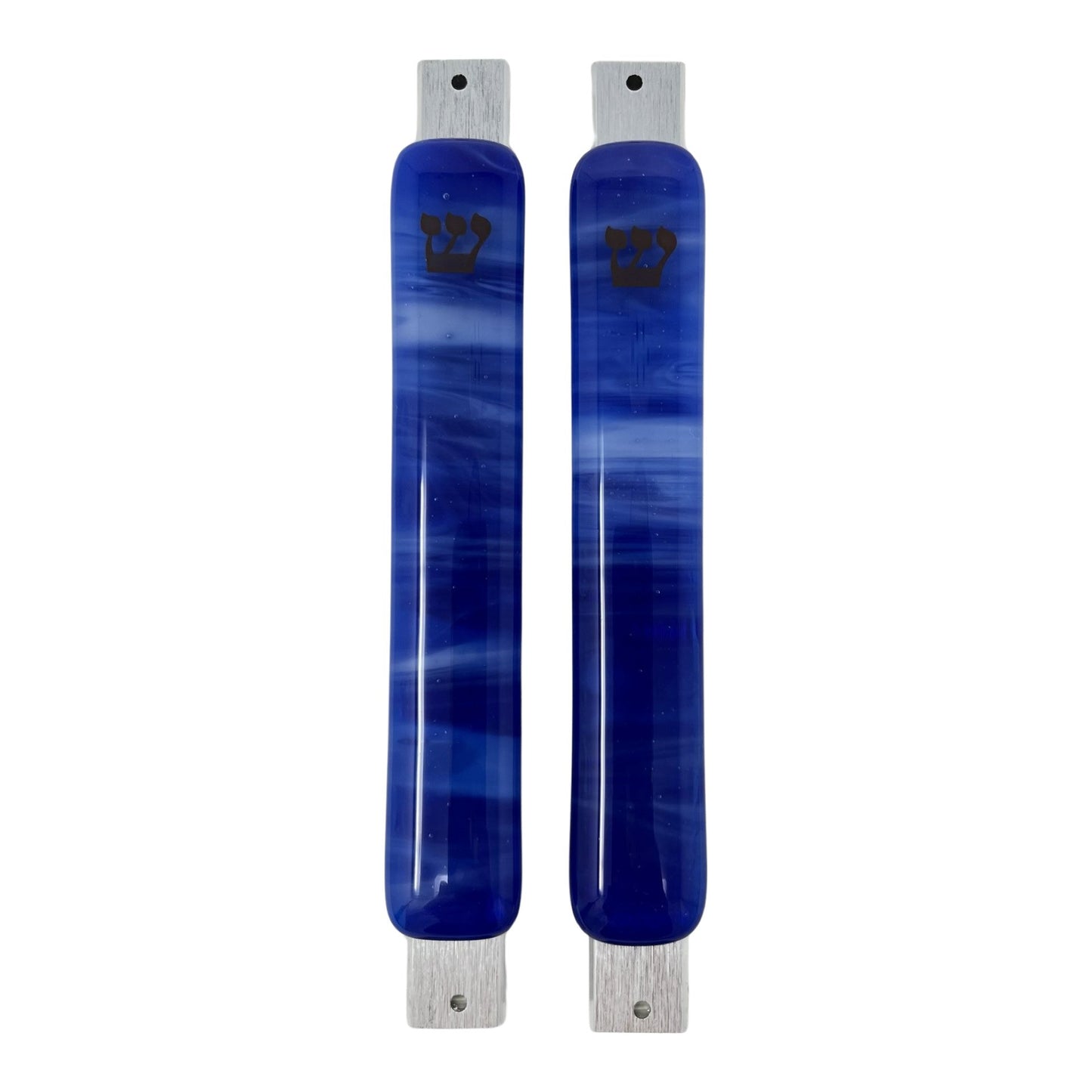 Caribbean Blue & White Swirl Mezuzah Case, 5.5” - Y.A. Fused Glass -