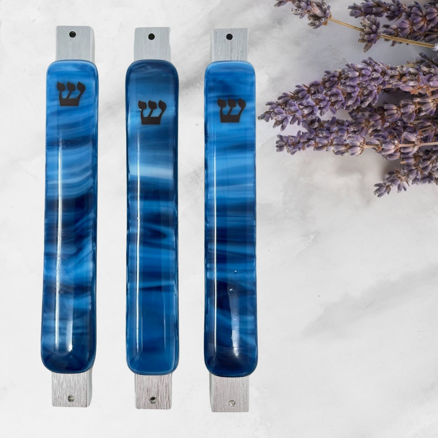 Copper Blue & White Swirl Mezuzah Case 5.5”