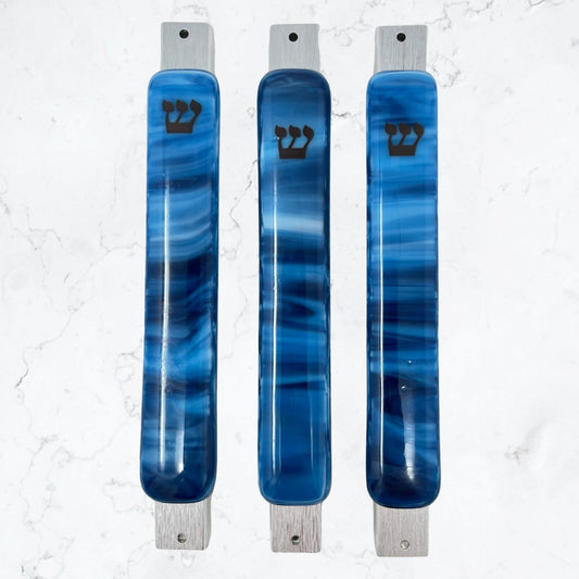 Copper Blue & White Swirl Mezuzah Case 5.5”