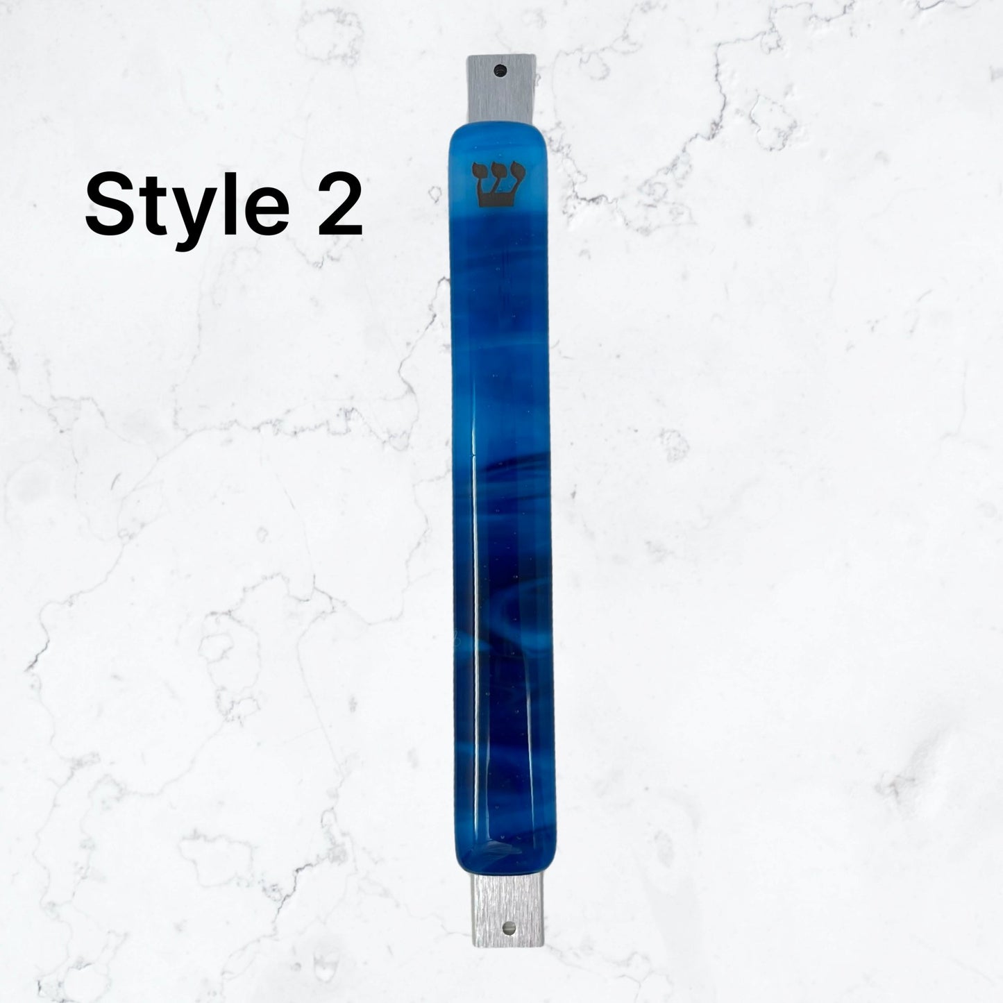 Copper Blue & White Swirl Mezuzah Case 6.8” - Y.A. Fused Glass -