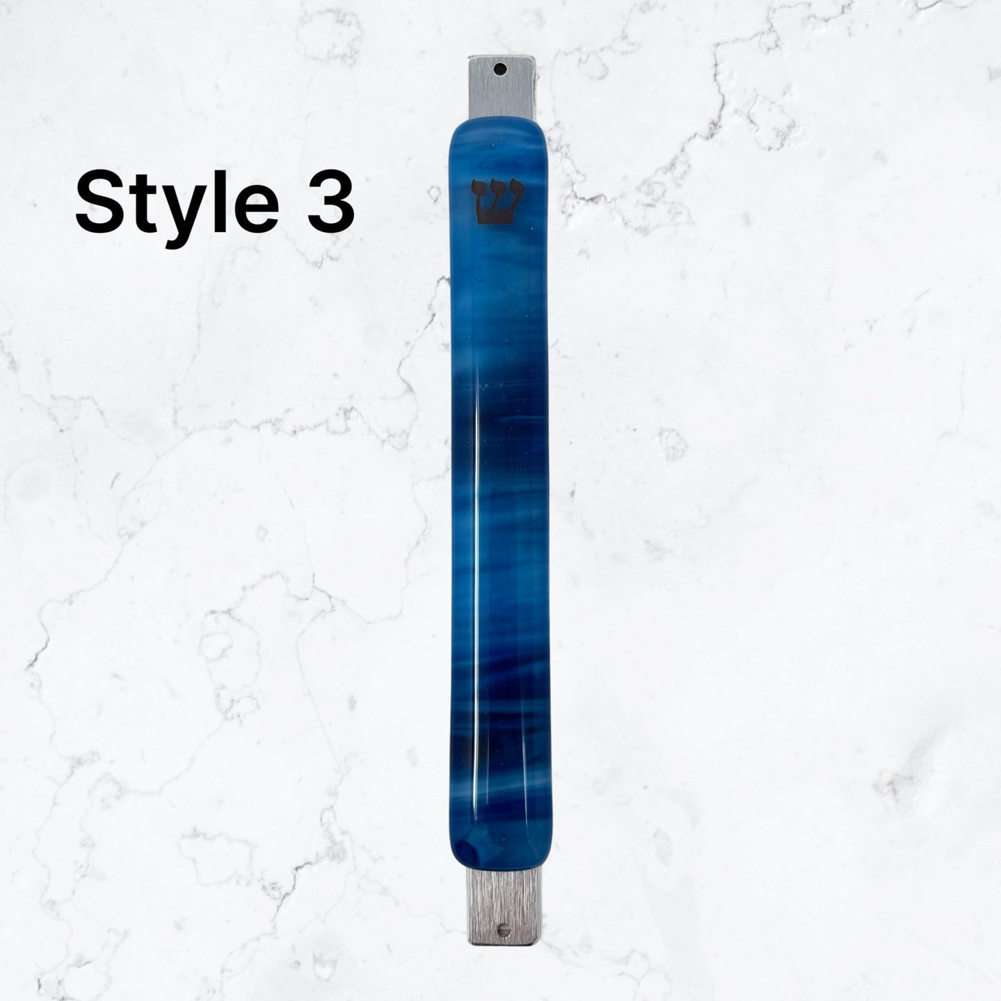 Copper Blue & White Swirl Mezuzah Case 6.8” - Y.A. Fused Glass -