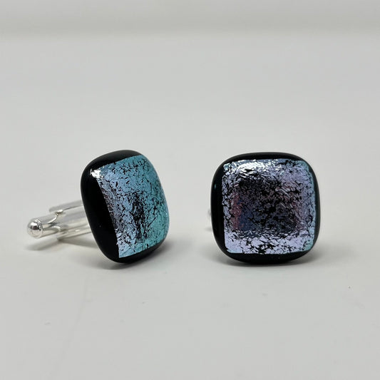 Crinkle Silver Cufflinks - Y.A. Fused Glass -