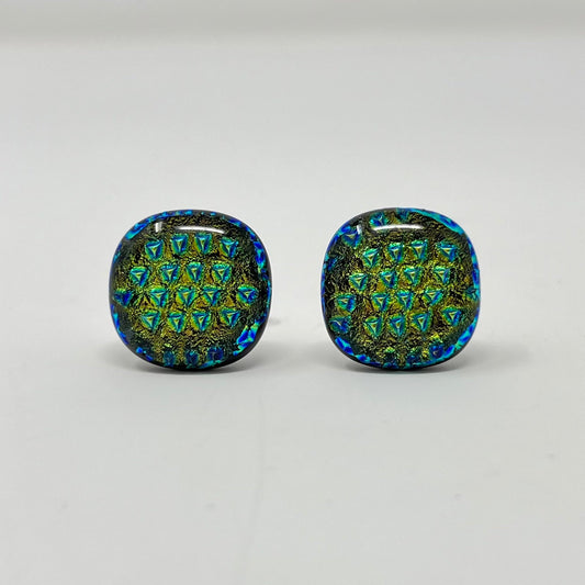 Gold and Blue Triangles Cufflinks - Y.A. Fused Glass -