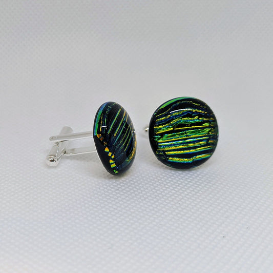 Gold Stripes Cufflinks - Y.A. Fused Glass - Cufflinks