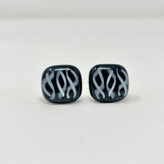 White Swirl Cufflinks, On Aventurine Blue