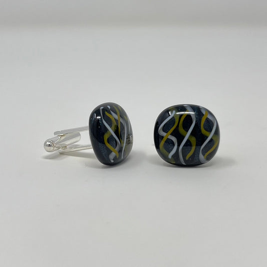Yellow & White Swirl Cufflinks - Y.A. Fused Glass -