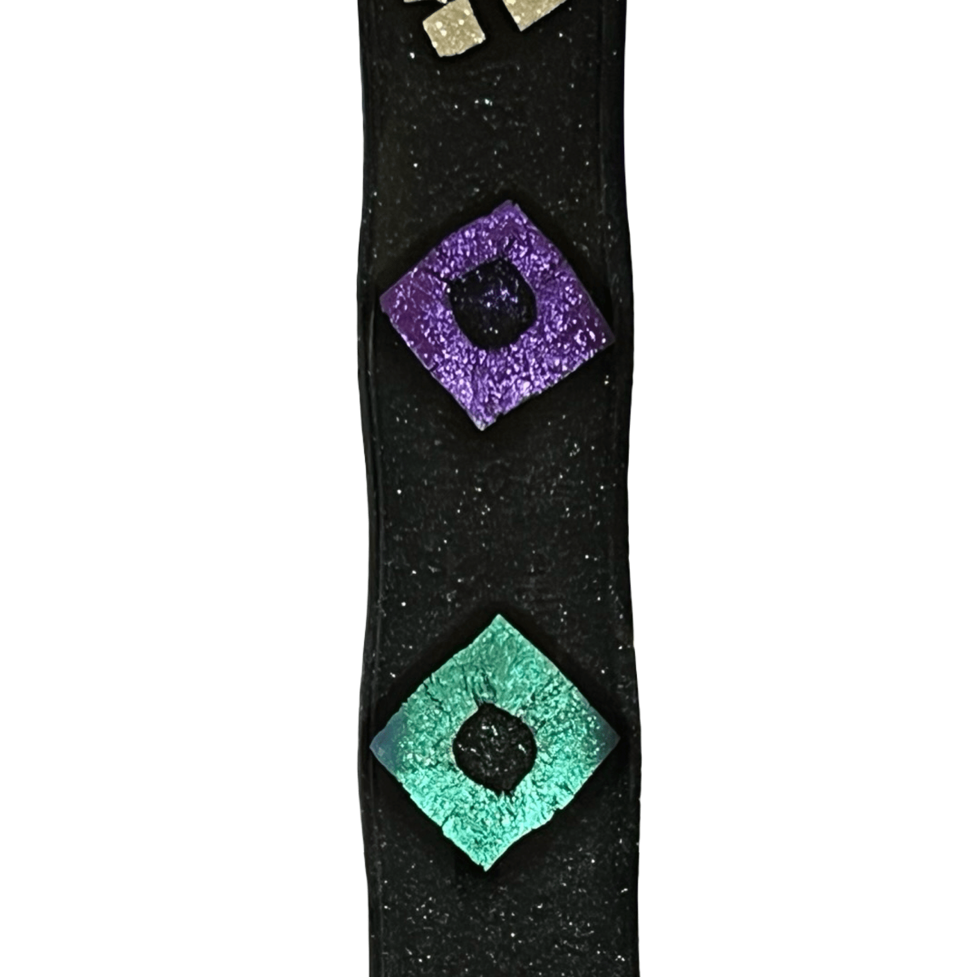 Aventurine Blue Mezuzah Case, Diamond Multi Color 6.8” - Y.A. Fused Glass - Mezuzah case