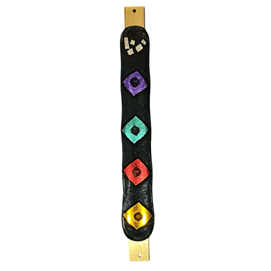 Aventurine Blue Mezuzah Case, Diamond Multi Color 6.8” - Y.A. Fused Glass - Mezuzah case