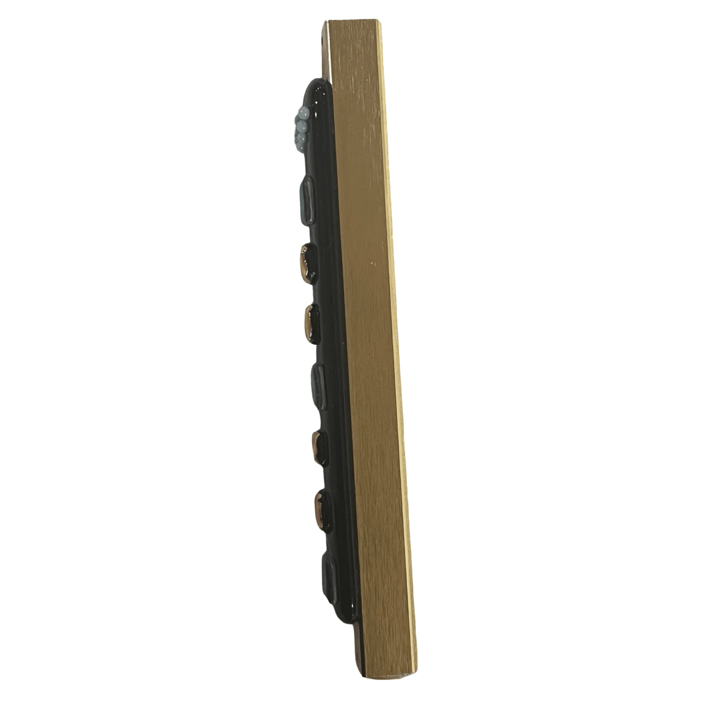 Aventurine Dark Blue Mezuzah Case with Gold and Purple Squares 6.8” - Y.A. Fused Glass - Mezuzah case