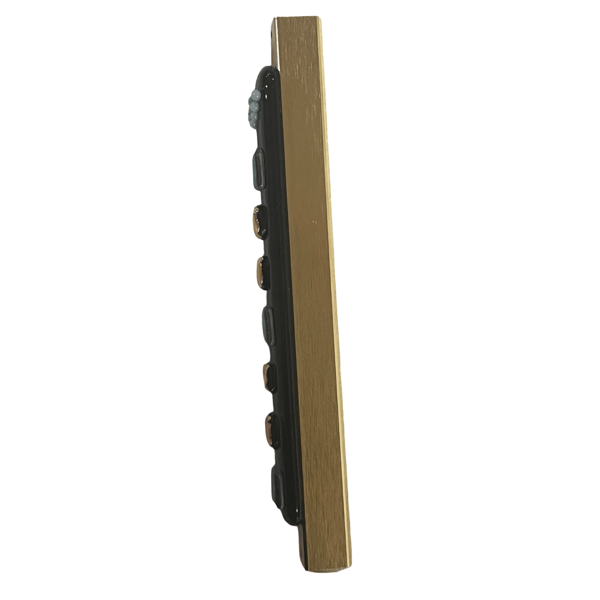 Aventurine Dark Blue Mezuzah Case with Gold and Purple Squares 6.8” - Y.A. Fused Glass - Mezuzah case