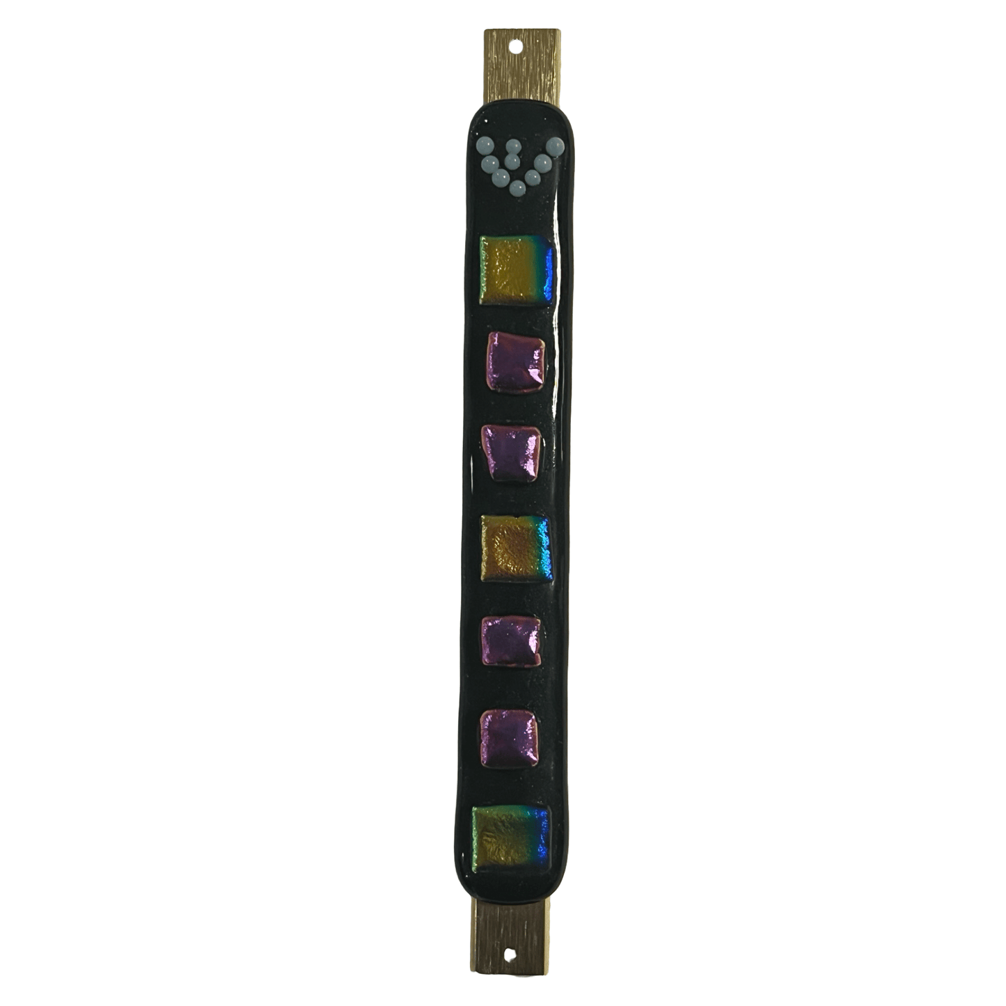 Aventurine Dark Blue Mezuzah Case with Gold and Purple Squares 6.8” - Y.A. Fused Glass - Mezuzah case