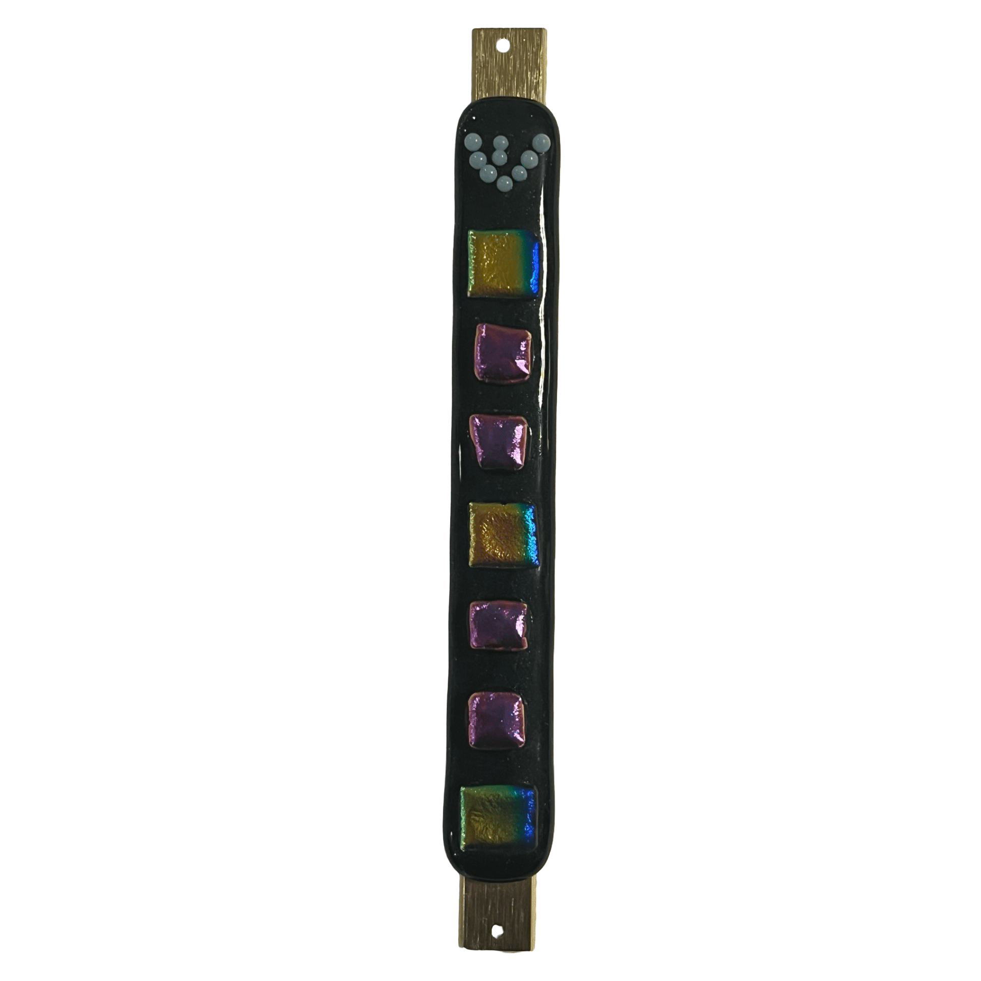 Aventurine Dark Blue Mezuzah Case with Gold and Purple Squares 6.8” - Y.A. Fused Glass - Mezuzah case